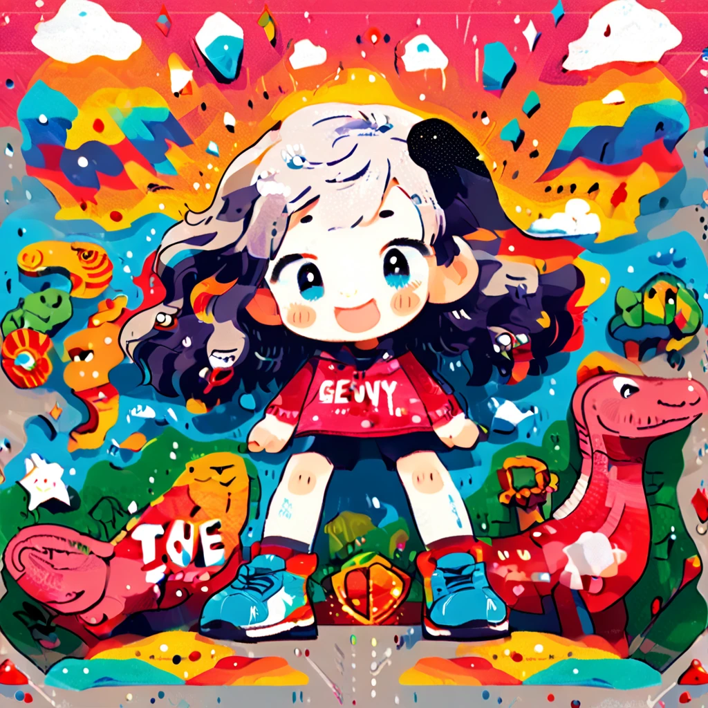 cute doodle、Smiling girl dancing in the rain、Beautifully detailed eyes、Beautifully detailed lips、Highly detailed eyes and face、Long eyelashes、Portraiture、Dynamic pose、Wet clothes、raindrop、Colorful umbrellas、Whimsical、Atmospheric lighting、Bright colors、Detailed Background、Fantasy、magical realism、Photorealistic、8K、Highest quality、masterpiece