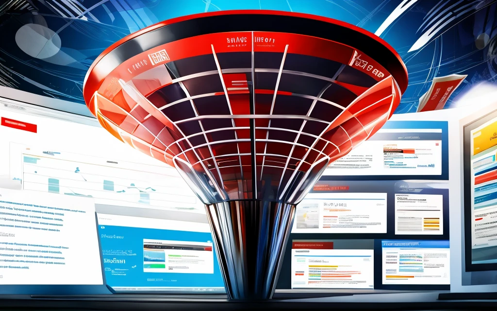 Sales funnel. Digital marketing web pages, person making a lot of money.