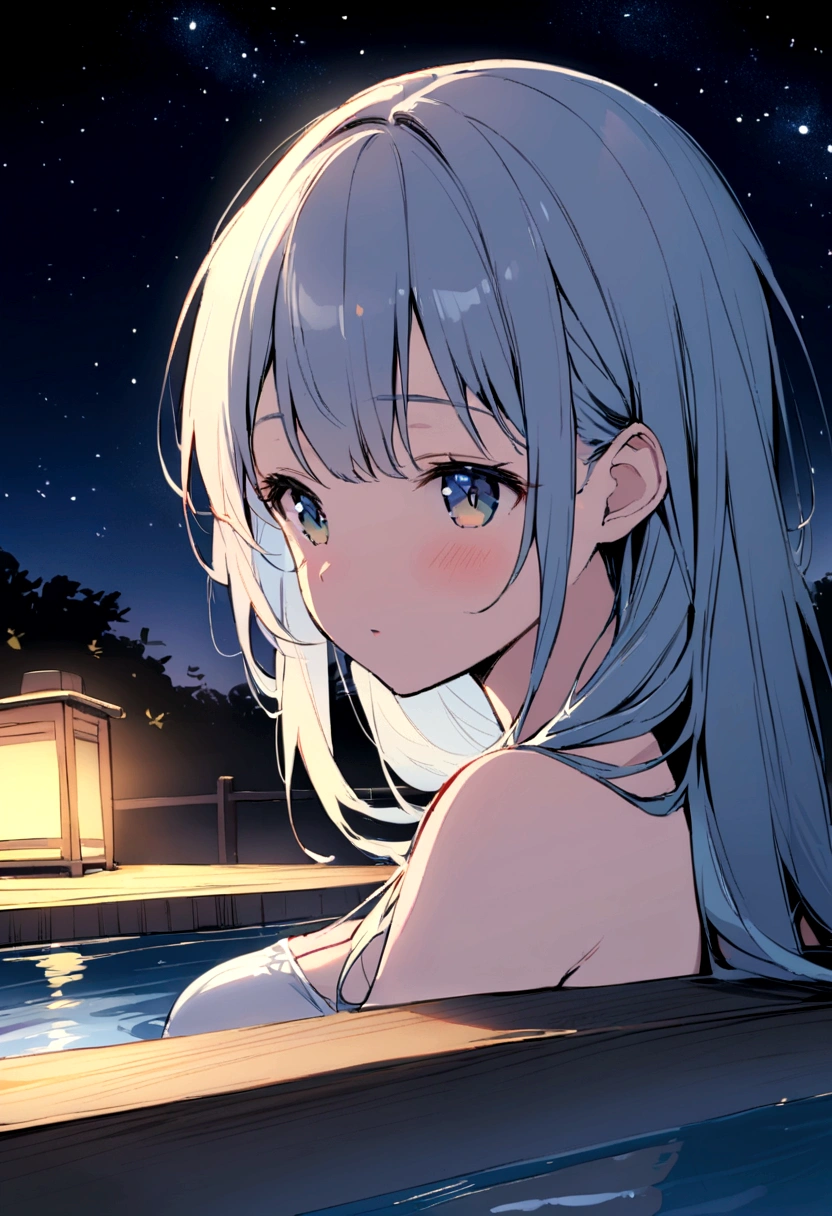 Girl in the open-air bath、Night Sky