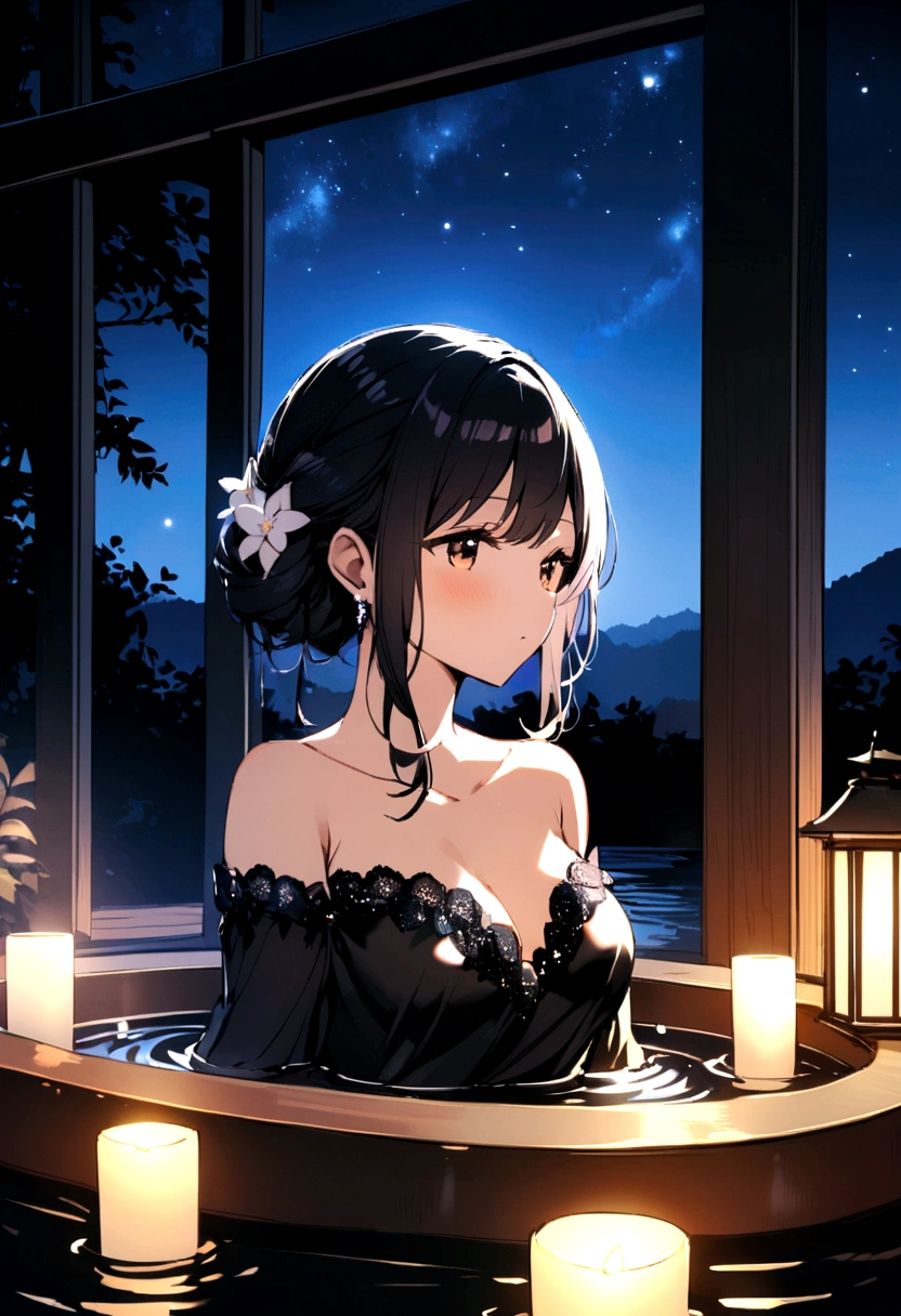 Girl in the open-air bath、Night Sky