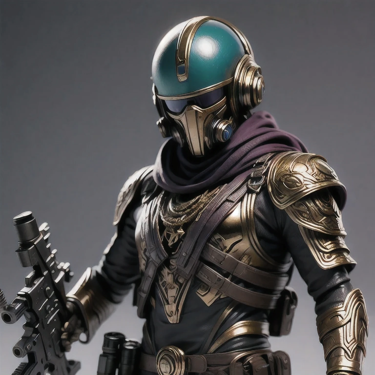 rainstorm （（（Shooting athletes）））Close-up of a man toy holding a gun, Painted Action Figures, an aztec warrior, Art Station Masterpiece, Colored zbrush rendering, Warrior in sci-fi armor, Super detailed fantasy characters, Assembling, High-octane rendering, Drawing in Zrush, Dystopian Bounty Hunter, Highly detailed toys, very detailed character, ( Very detailed graphics )Dance