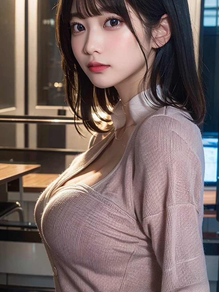 (Ultra-high resolution)、(Raw photo)、(Photorealistic)、Detailed beauty、(beauty)、(8K、Live Shooting)、masterpiece、Highest quality、Reality、womanの完璧なボディ、(1 photo)、((Super big breasts))、(Dynamic pose、Stunningly beautiful、Nicolette Shea)、In focus、best work、(Realistic)、(masterpiece、Highest quality、High quality score)、(Crisp image quality)、(Perfect beauty)、((Contrapposto))、((Upper body photo))、((Sexy pose))、

((Married woman model living in a luxury apartment))、((1人のwoman、solo))、(Wearing a black off-the-shoulder knit sweater:1.5))、((No underwear、No underwear on:1.5))、Movie stills、Beautiful Face、Detailed face、Sexy Face、Beautiful long legs、Stretchy legs、((Long and beautiful eyelashes))、((White skin))、(Beautiful and clean skin)、((完璧なwomanの体))、Perfect Anatomy、Perfect proportions、（Narrow waist)、(Perfect teeth alignment)、(White and beautiful teeth)、

Korean Beauty、woman、Age 35、Korean Beauty、Korean Actress、((1人のwoman、solo))、((No makeup:1.5))、((No makeup:1.5))、((No makeup:1.5))、((Light brown hair、Very short hair that only reaches the neck))、((Facing the camera))、((looking at the camera))、((Captivating look))、

((Realisticで詳細な美しい人妻、Stunningly beautiful))、((1人のwoman、solo))、((Red nail polish))、((Jewelry、Silver Watch、Gold earrings、Gold bracelet、Gold Necklace、Gold Anklet))、((Red high heels))、((Beautiful long legs))、Depth of written boundary、((Evening view of Seoul&#39;s skyscrapers))、

((She is standing on the balcony of her luxury apartment、She is posing sexy for a photo shoot to promote cosmetics.))、((She shows off her nipples, armpit hair, pubic hair and pussy to the camera.))、