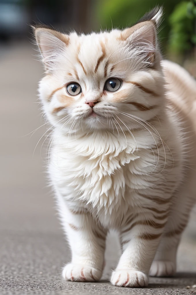 One day, a small kitten was walking down the street, happily nipping at people, a brown-colored, white-striped Persian cat.