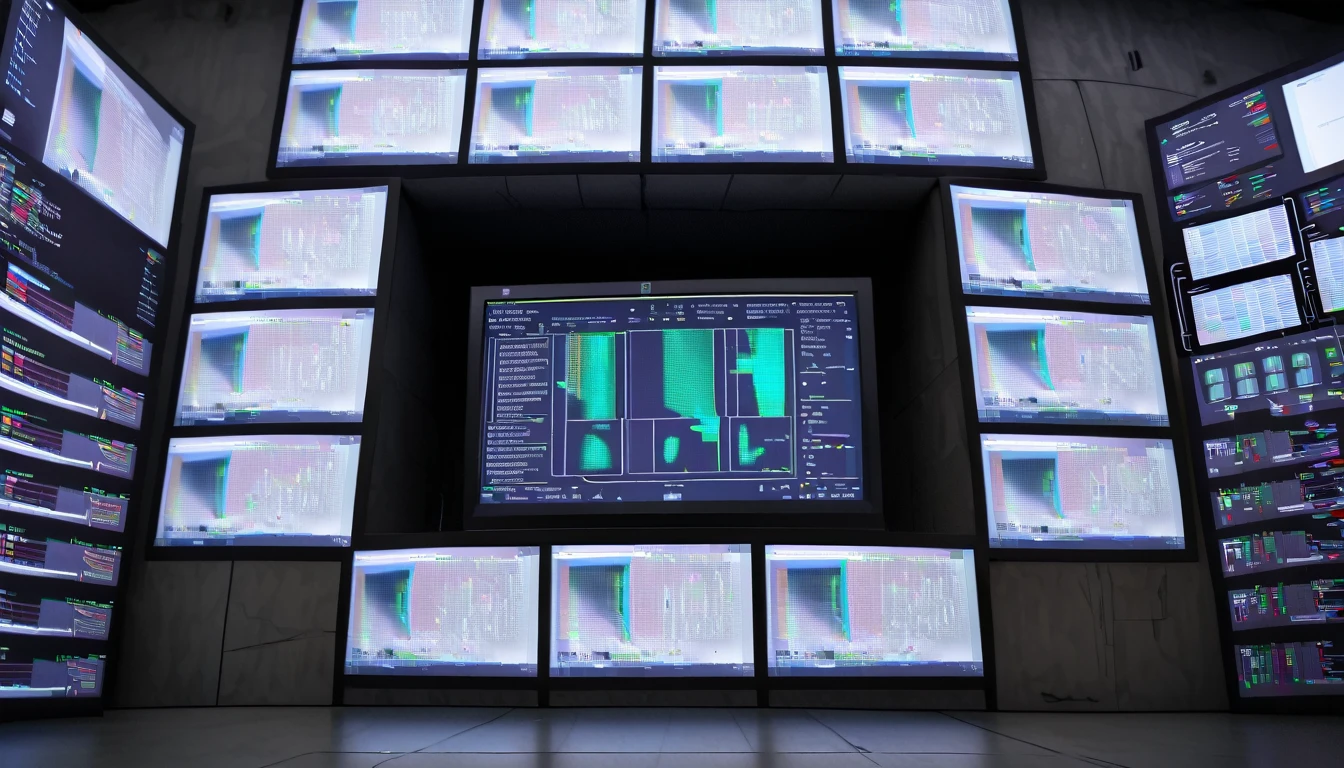 Wall close-up photography,　Take a photo straight-on facing the wall.　 The clinic of the future features giant monitors displaying medical and chemical data.。Bright spot with white walls, Scientific research, The camera is parallel