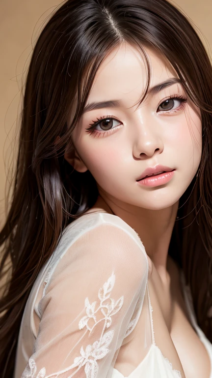Bright expression、Photorealism、Highest quality、Ultra-high resolution、picture、Photos of the most beautiful Scandinavian girls、A cute and beautiful face down to the last detail、Small Face、(Purelos Face_v1:0.008)、Alice in Wonderland、21 years old、Glowing White Skin、Hair tangled in the face、Show your forehead、Bans、Super long hair、Attractive brown silky hair、eyeliner、double eyelid、Small 、Cowboy Shot、Dynamic pose、See-through dress、erect ns、Openouth a little、Close your eyes、Close your eyes、Asking for a kiss