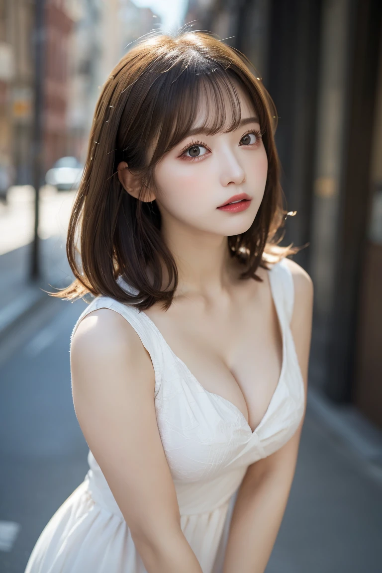 port, Highest quality, shape, Very detailed, In detail, High resolution, 8k wallpaper, Perfect dynamic composition, Beautiful details, Natural Lip, Cute one piece dress, Big Breasts, Cleavage, she、Praying in random cute poses with random expressions..., A masterpiece of the whole body, Side Short