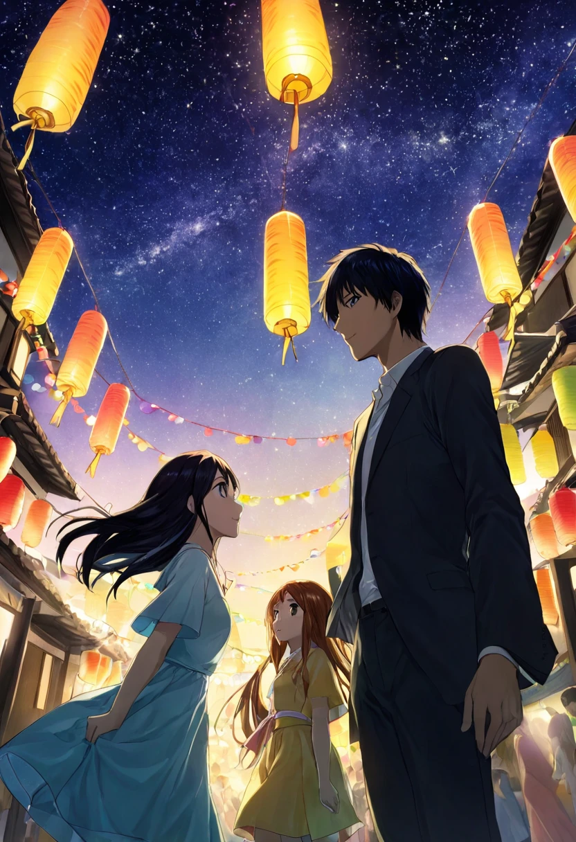 Tanabata A pair of black-haired men and women Orihime and Hikoboshi A starry sky