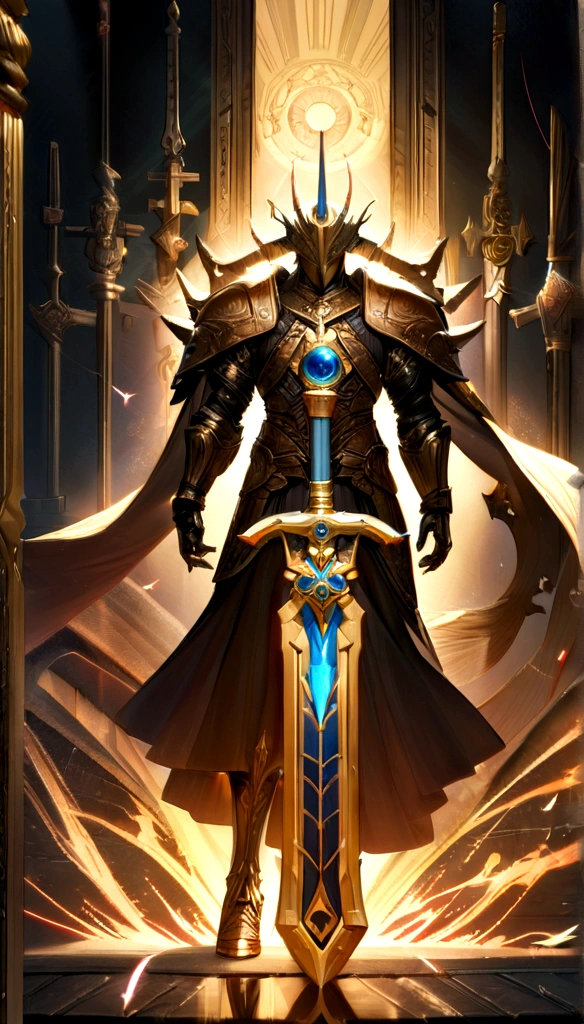 (best quality,4k,8k,highres,masterpiece:1.2),ultra-detailed,realistic,mastersword,legendary weapon,precise craftsmanship,detailed hilt,sharp blade,properly proportioned,beautifully textured,mythical sword pulsating light from the sword,iconic symbol,hero's weapon,forged by the gods,sword of destiny,enchanted blade,glowing blue aura,legendary battles,ultimate power weapon,destined to defeat evil,classic video game weapon,masterful design,intricate engravings,powerful artifact,impeccable quality craftsmanship,striking and elegant,centerpiece of the artwork,shimmering with divine energy,sharp enough to cut through anything,radiating strength and power,fit for a true hero,artistic homage to the game,signature weapon of the hero,pristine metalwork,exquisite attention to detail,colorful gems embedded in the hilt,legendary legacy,unbreakable and indestructible:focus on the blade's reflections and highlights,create an atmosphere of reverence and awe,showcase the iconic sword in a dynamic pose and perspective,bring out the mythical essence and power of the Mastersword.