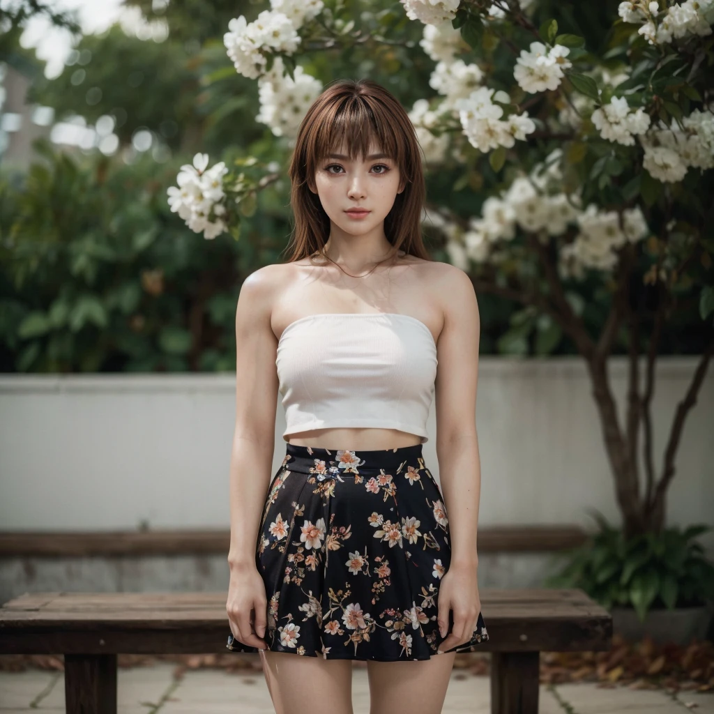 Kasumi, brown eyes, (best quality, ultra-detailed), (realistic:1.37), beautiful and detailed face, ultra-realistic texture, delicate face, delicate body, red lipstick, bright colors. High definition, 8K.