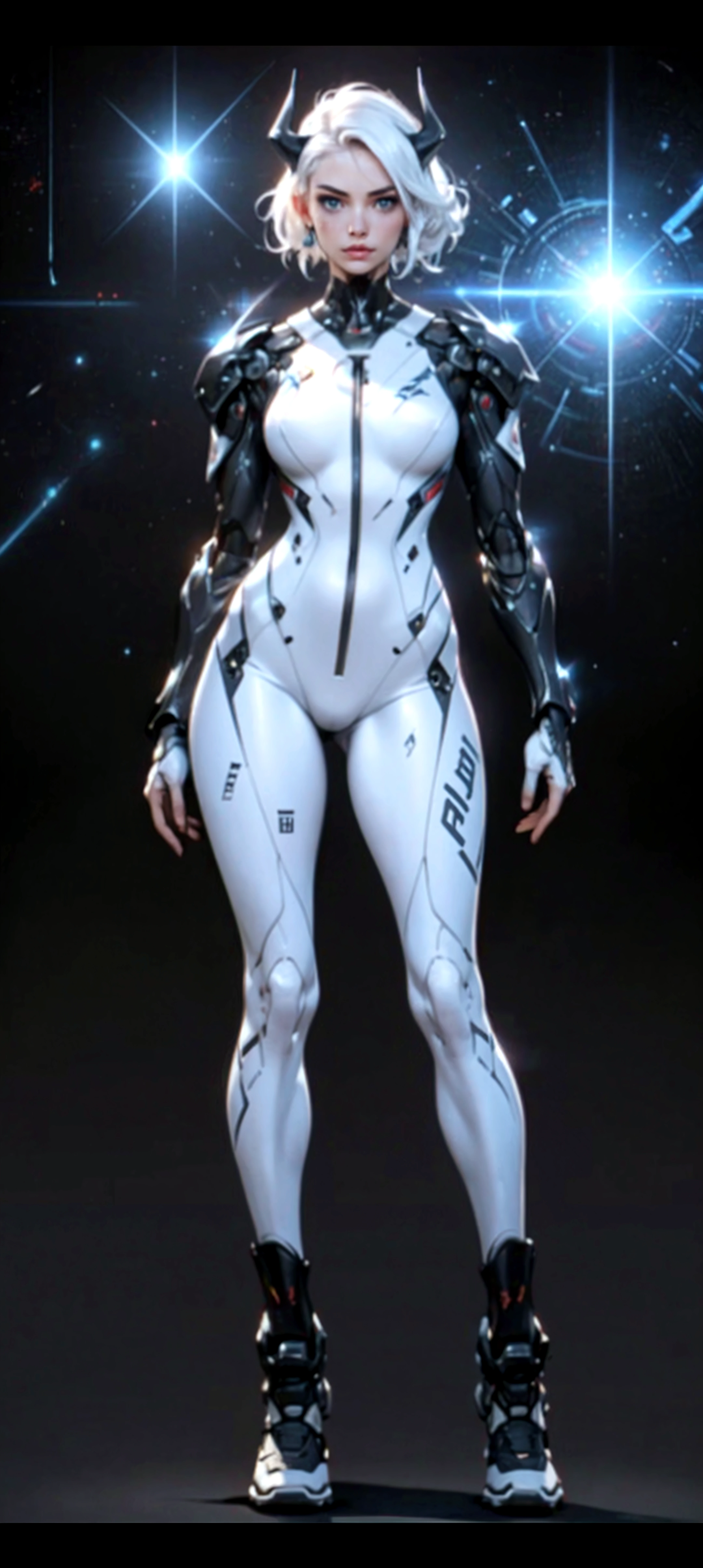 one robot on the moon, 20m tall robot, white body, tall head, helmet, thick neck, slender hands, long hands, long waist, slender legs, very long legs, narrow ankle, full body, hq, milky way, japanese anime movie style