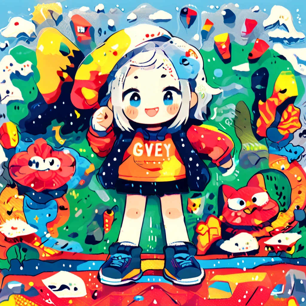 cute doodle、Smiling girl dancing in the rain、Beautifully detailed eyes、Beautifully detailed lips、Highly detailed eyes and face、Long eyelashes、Portraiture、Dynamic pose、Wet clothes、raindrop、Colorful umbrellas、Whimsical、Atmospheric lighting、Bright colors、Detailed Background、Fantasy、magical realism、Photorealistic、8K、Highest quality、masterpiece