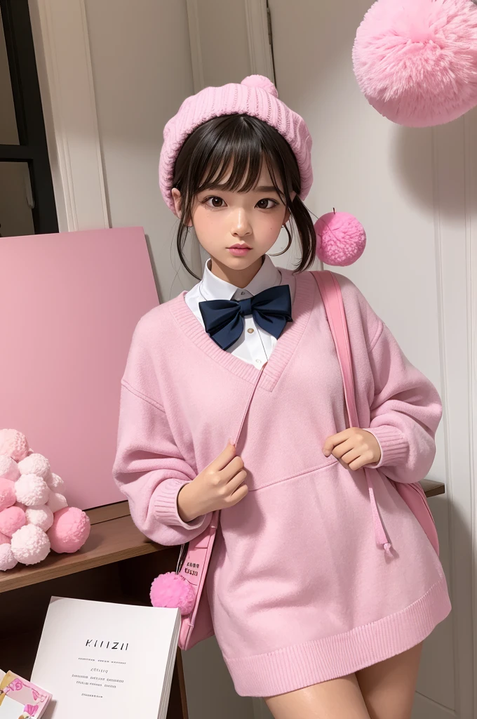 Kizi, preppy, with pompom books, all pink