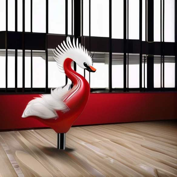 Imagine a white swan with blonde hair red lipstick in the shape of an animal in a luxurious room holding a microphone being the biggest diva in the world 