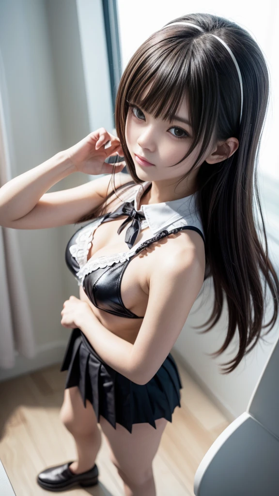 ((Divine Punishment Execution Idol, beautiful girl)), Execute divine punishment, Possessing tools of punishment, (Small and slender figure), (Slender body line:1.2), ((Divine Punishment Executive Uniform)), (Beautiful breasts, Fascinating Cleavage), Small beautiful butt, Slim and beautiful thighs, Beautiful eyes in every detail, Beautiful small face, Captivating Lips, (Ultra-detailed eyes and face:1.3, Professional photography techniques), (Highest quality, 8K, masterpiece:1.2, RAW Photos), (Photorealism:1.3), (Perfect Anatomy:1.3), (Detailed hands and legs:1.2), (loafers), (mini skirt)