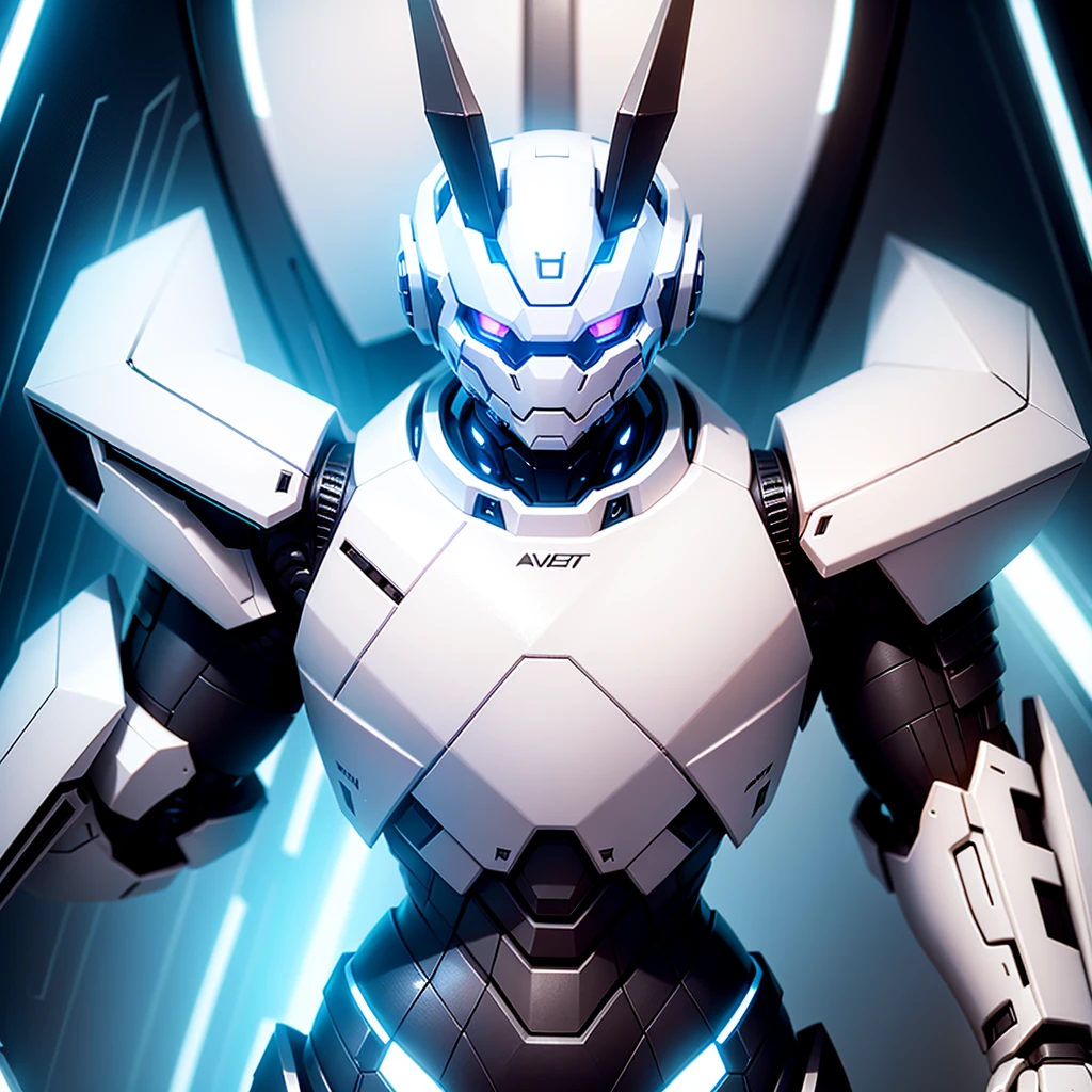 robot rabbit army, White color, male gender, a very colorful digital jungle,