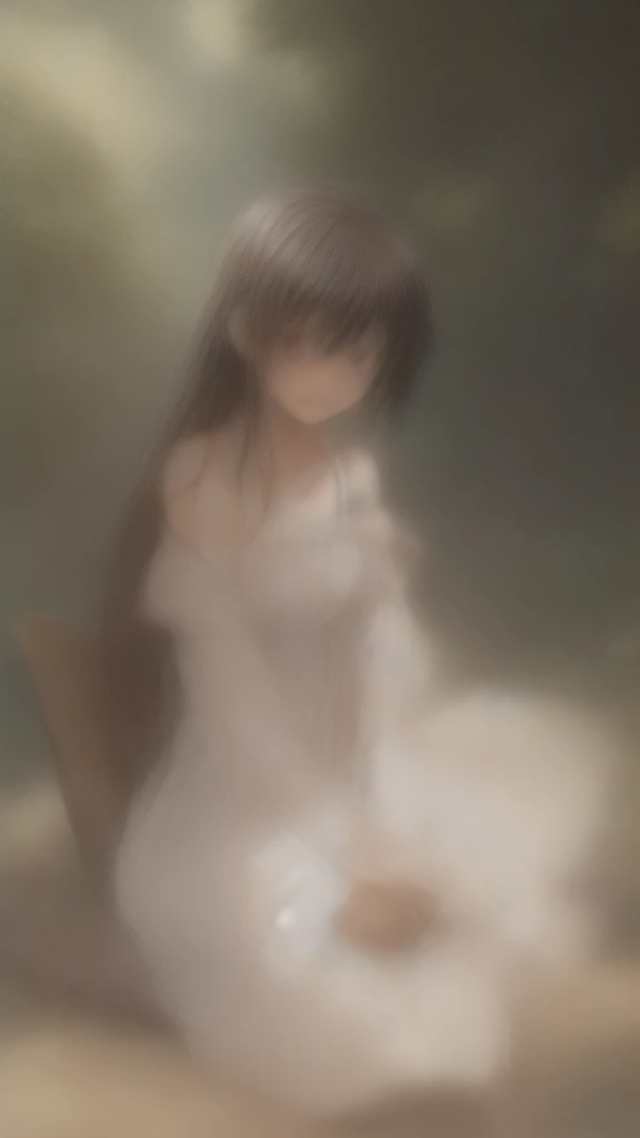 A Makoto Shinkai-esque scene with a mysterious natural background。
while sitting on the bench。
Wearing a white dress。
Off-the-shoulder dress。
Smiling and looking upwards。
Hatsune Miku