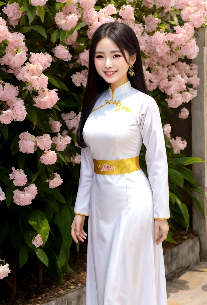 June Vu(Jun Vu)A similar Vietnamese woman、National costume「Aodai」Wearing、Smile、whole body