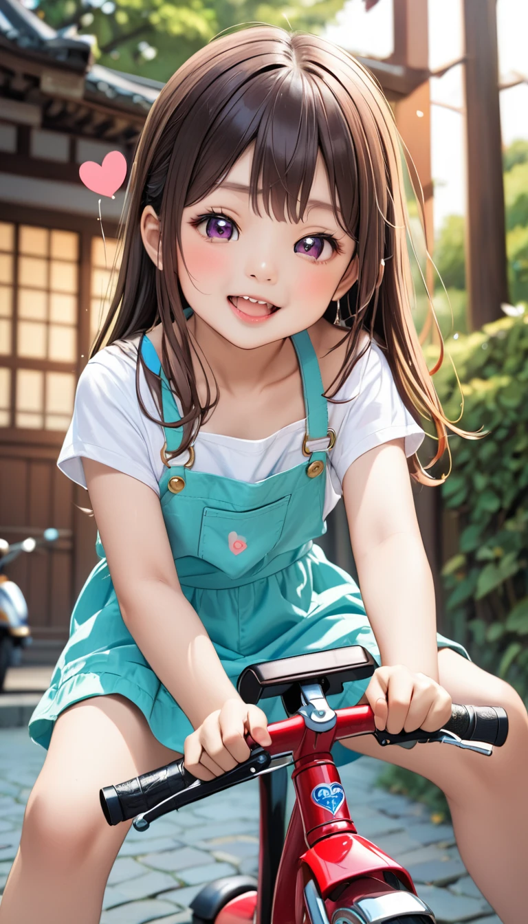 8 year old Japanese girl naked,Tricycle,Heart Eyes,Uplifting face'Eyes wearing silver-white mirrored lens sunglasses、I looked at the world reflected in the lenses of my sunglasses..(Side Pony,Colorful Hair),