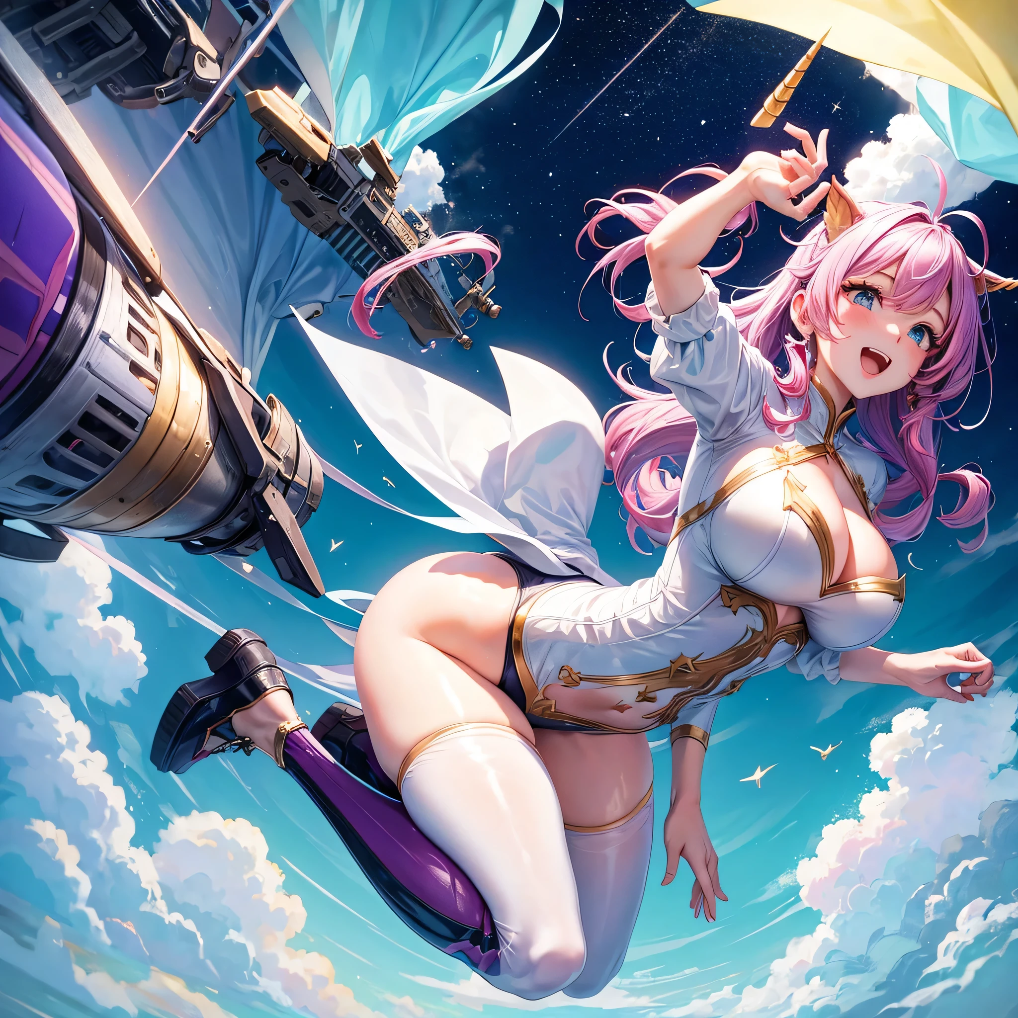 sexy unicorn girl big breasted jump into the air shooting the star, usually has cute face