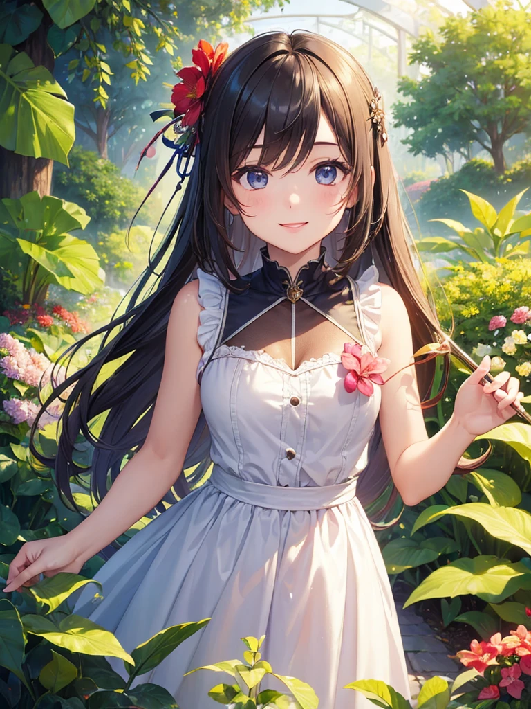 ,Soft pictorial touches、超High resolution, Attention to detail, high quality, High resolution, 最high quality, 4K, 8K、Girl sitting on ruins、The pillars are covered with ivy.々The red rose-like flowers bloom in、The whole place is covered in mist, creating a fantastical landscape.、Pale colors、Watercolor-like style,close-up