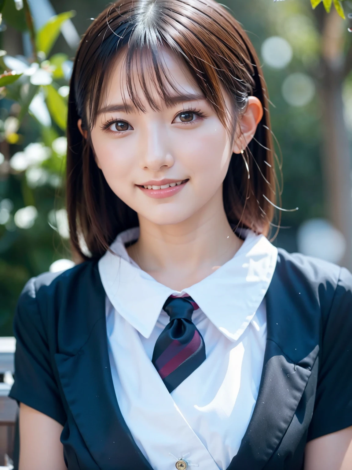 (Tabletop:1.3), (8K, Realistic, RAW Photos, Highest quality: 1.4), Japanese, (One Girl), Beautiful Face, (Realistic Face), (Black Hair), Beautiful hairstyle, Realistic eyes, Beautiful attention to detail, (Realistic Skin), Beautiful Skin, Charm, Ultra-high resolution, Surreal, Very detailed, Golden Ratio,.)、One girl、cute、Laughter、Mouth closed、Beautiful details、Beautiful nose down to the last detail、Esbian all over、Wet your hair、Giant Dalcefo、pork、、Thighs Thighs Thighs Thighs,Upper Body