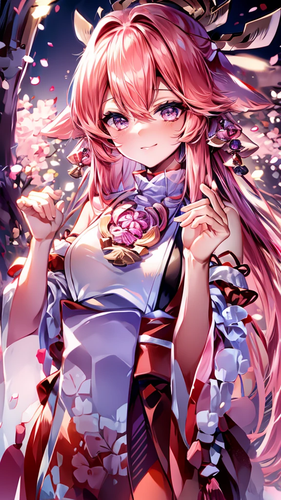 beautiful girl, Yaemiko, wearing Japanese clothes, hair ornaments, pink clothes, detail, HD