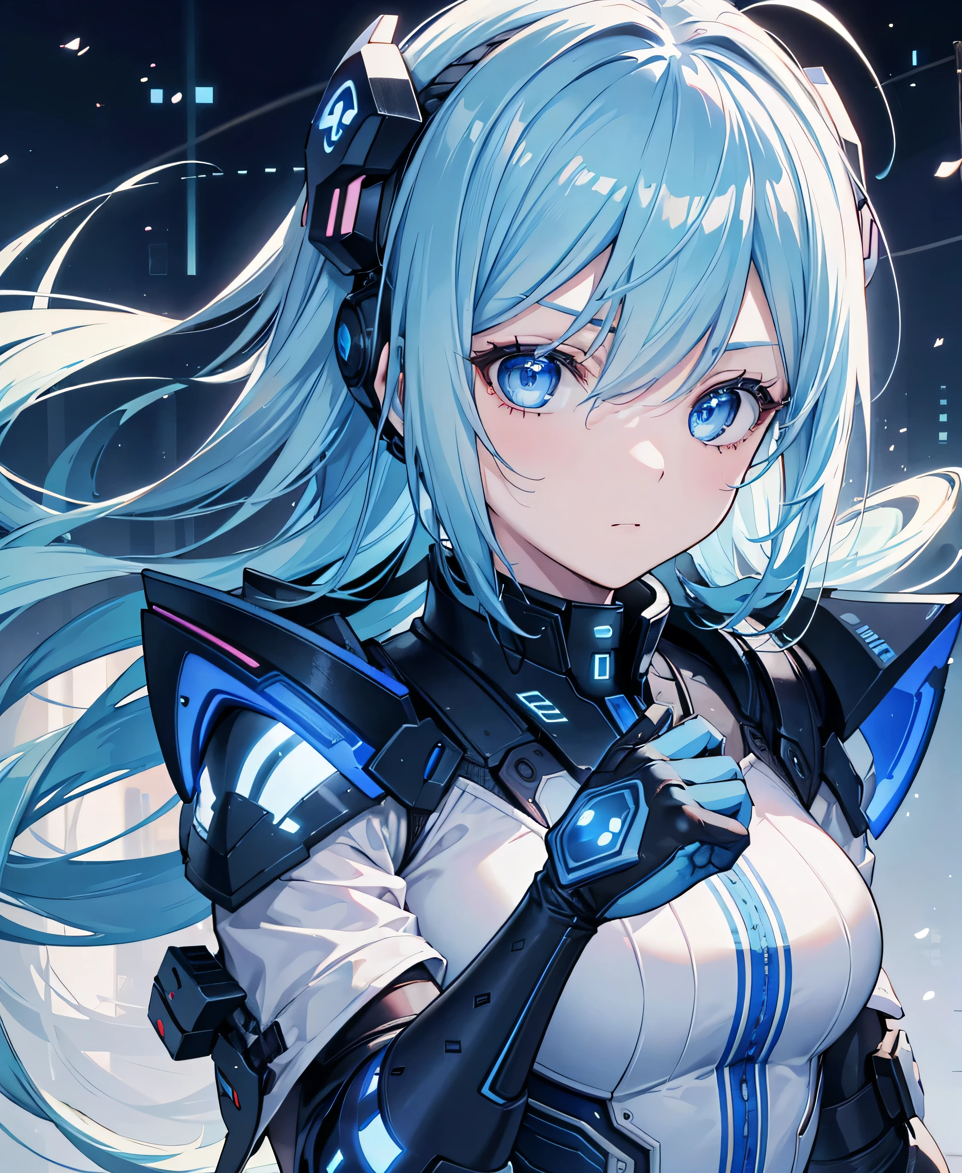 8K, Highest quality, (real:1.4), Original photo, 1 girl, Asari Hair, Biological Amplifier, refined armor, posture: Peace talks between warring factions, smart blue eyes,whole body