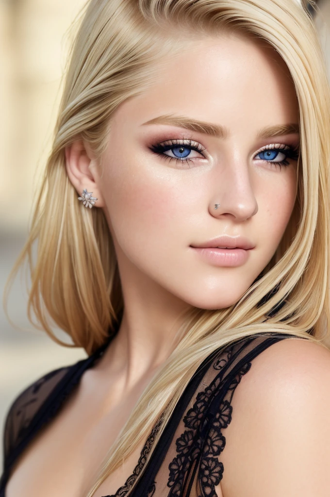 ((best quality)), ((ultra res)), ((photorealistic)), (intricate details), 19 years old, blonde hair, perfect face, make up:1.5, light on face, face detail,