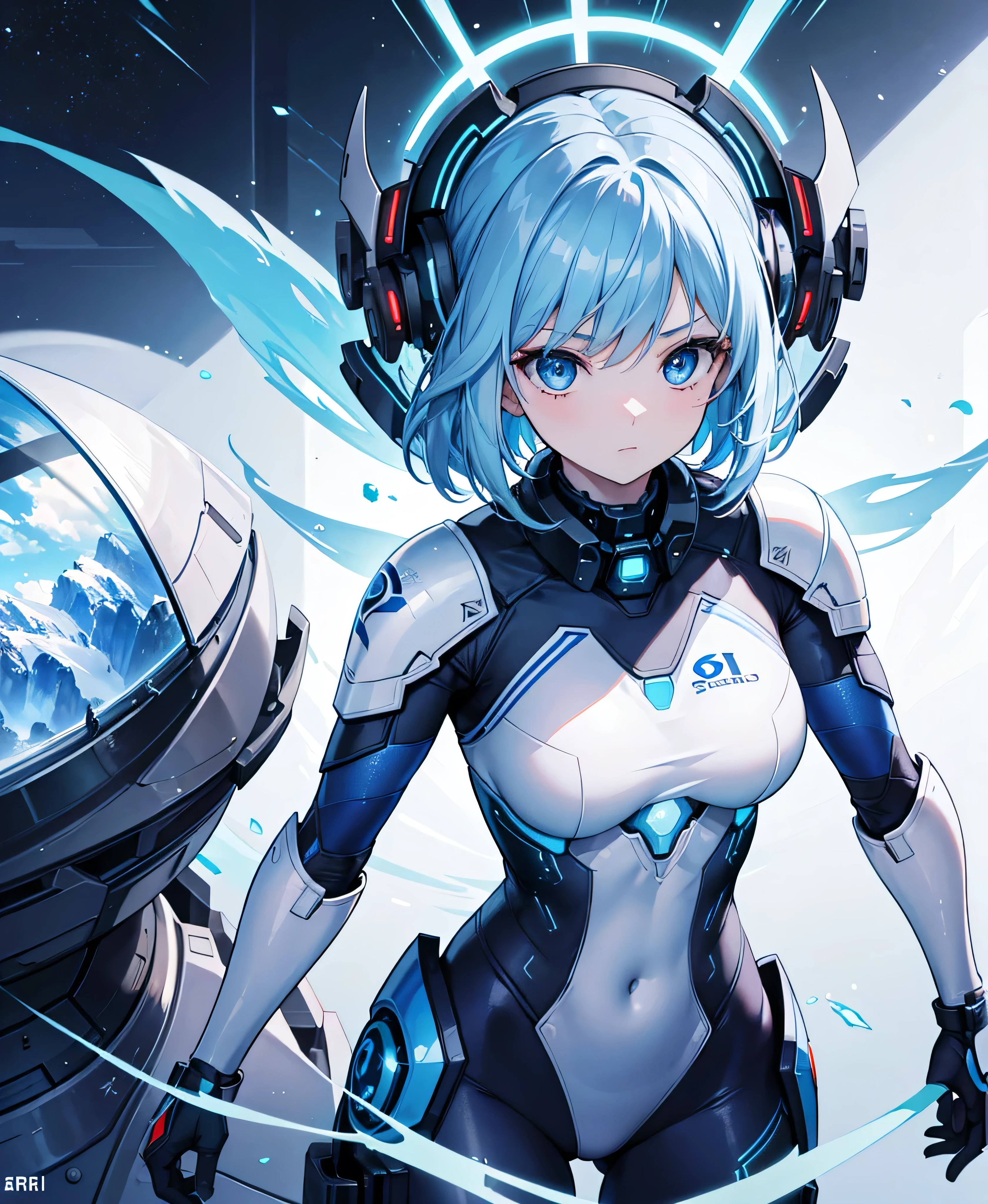 8K, Highest quality, (real:1.4), Original photo, 1 girl, Asari Hair, Biological Amplifier, refined armor, posture: Peace talks between warring factions, smart blue eyes,whole body