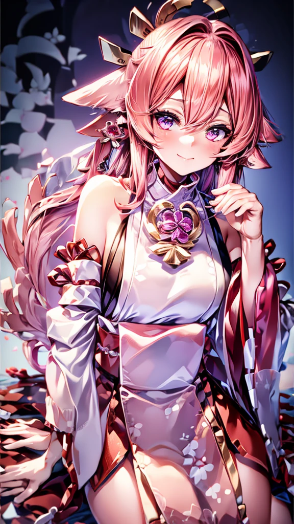 beautiful girl, Yaemiko, wearing Japanese clothes, hair ornaments, pink clothes, detail, 3D animation,realistic