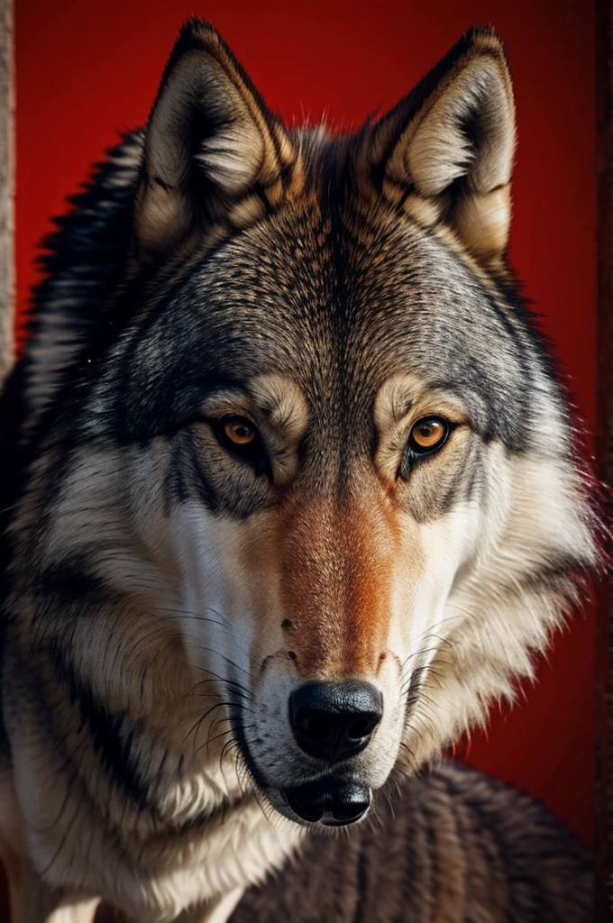 Wolf realistic in red color