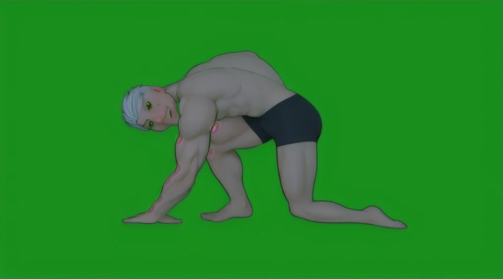 muscular gray man crouching