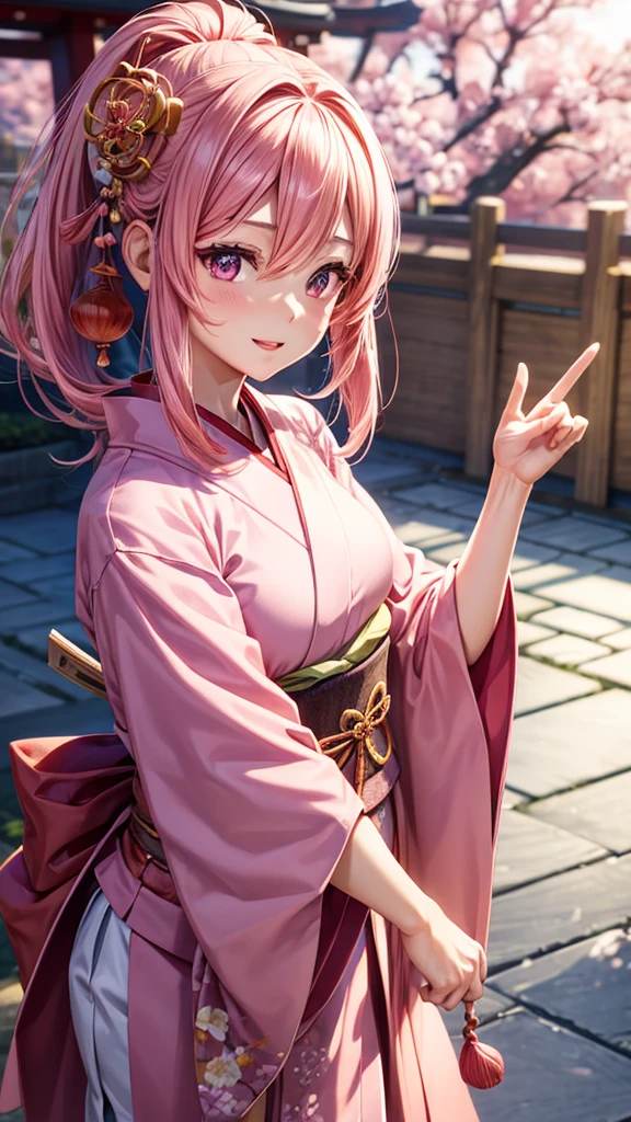 beautiful girl, Yaemiko, wearing Japanese clothes, hair ornaments, pink clothes, detail, HD, 3D animation