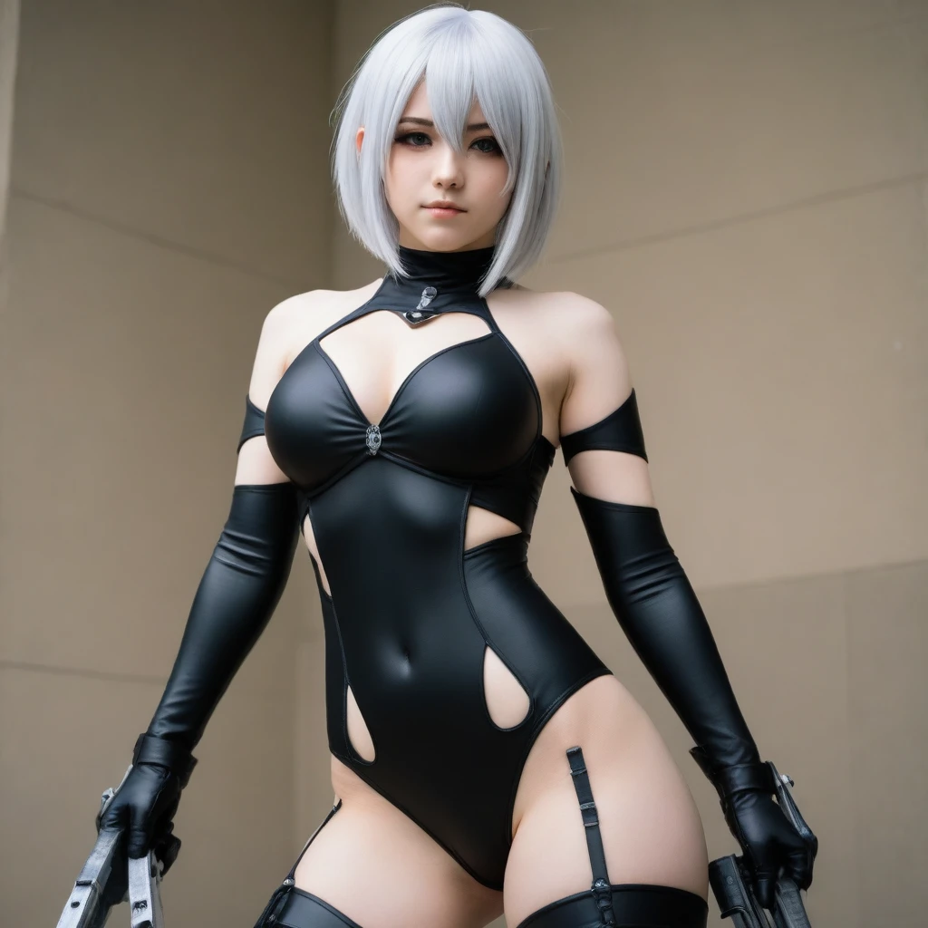 beautiful SEMI-NUDE AGER, athletic body, wearing automata nier 2b Cosplay