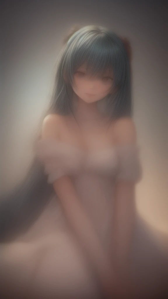 A Makoto Shinkai-esque setting with a mysterious natural backdrop。
While sitting。
Wearing a white dress。
Off-the-shoulder dress。
Smiling and looking upwards。
Hatsune Miku from the front。
Long hair, soft painting style。