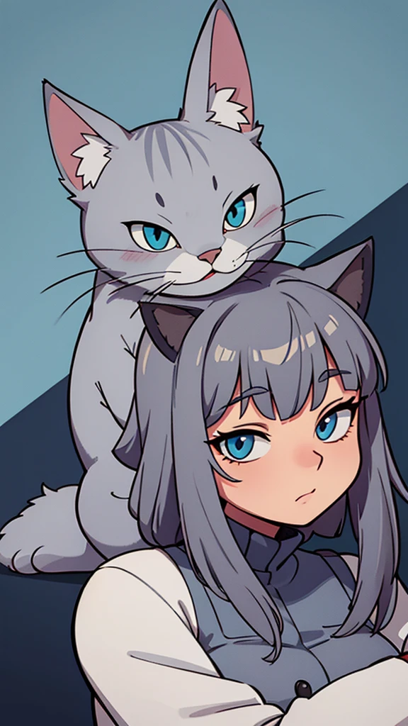 The character is simply drawn of a muller-haired gray cat