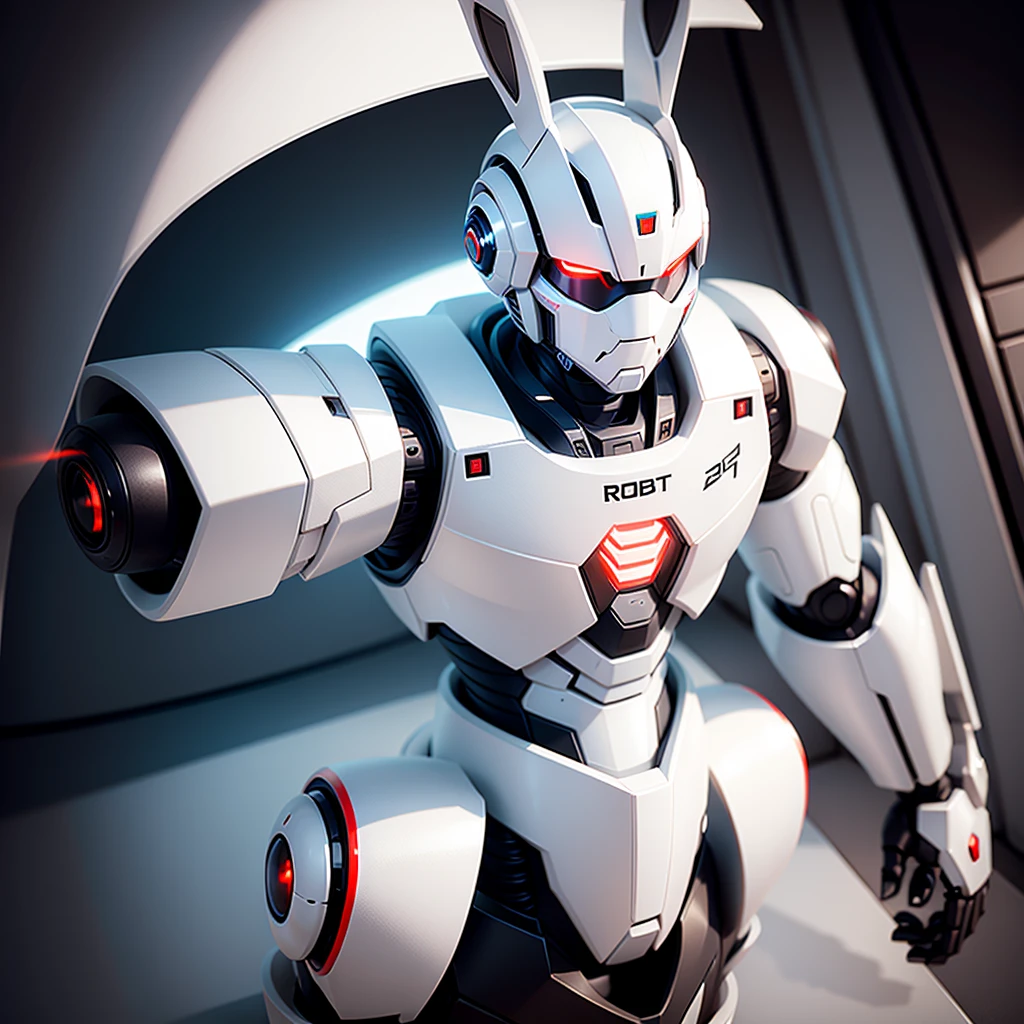 robot rabbit, White color, male gender, portrait photo style