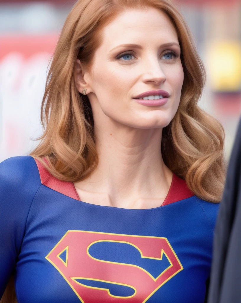 photograph of jessica chastain     actresses ,    , sexy girl,  jaw-dropping beauty,   skin,  jaw dropping beauty, on , tight outfit, seductive expression , perfect face, (Highly detailed skin:1.3, highly detailed face :1.5 ),[freckles], natural lighting, (direct light:0.4), photorealistic, highgest quality,  (smiling:0.5), sophisticated hairdo, highly detailed eyes, highly detailed skin surface, detailed hair, no make-up, intrincate details, edge light, 40mm, 8k, detailed, ultra detail, UHD, HDR(insanely detailed skin texture , depth of field )