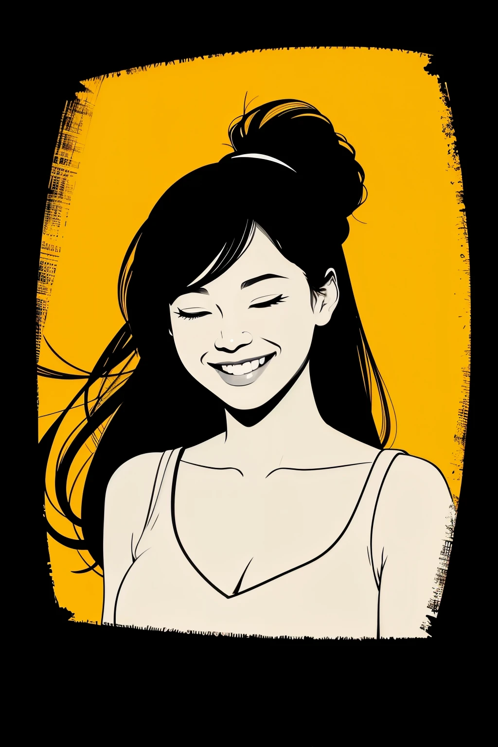 A silhouette of a woman smiling with her eyes closed cartoon style 