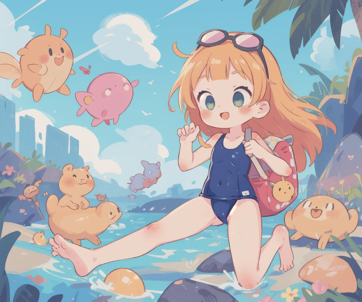 sticker girl,School swimsuit