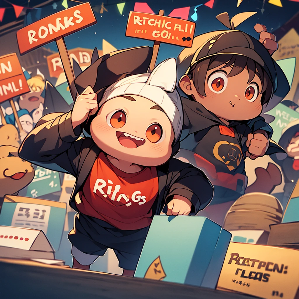 Little Grogu with a sign in his hand that says Return Deals. Many small packages in the background.