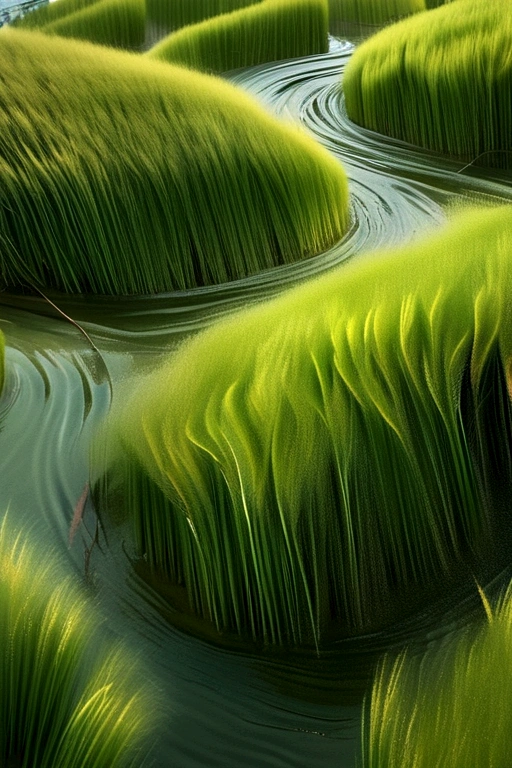 A woman wearing Hanfu is swimming in the long green grass, Similar to marcin sobas style, Wavy lines, The slightest sign of trouble,Motion blur.,Ed Freeman, National Geographic Photo, Konica Big Mini, What, Organic Mode – Chaos 20