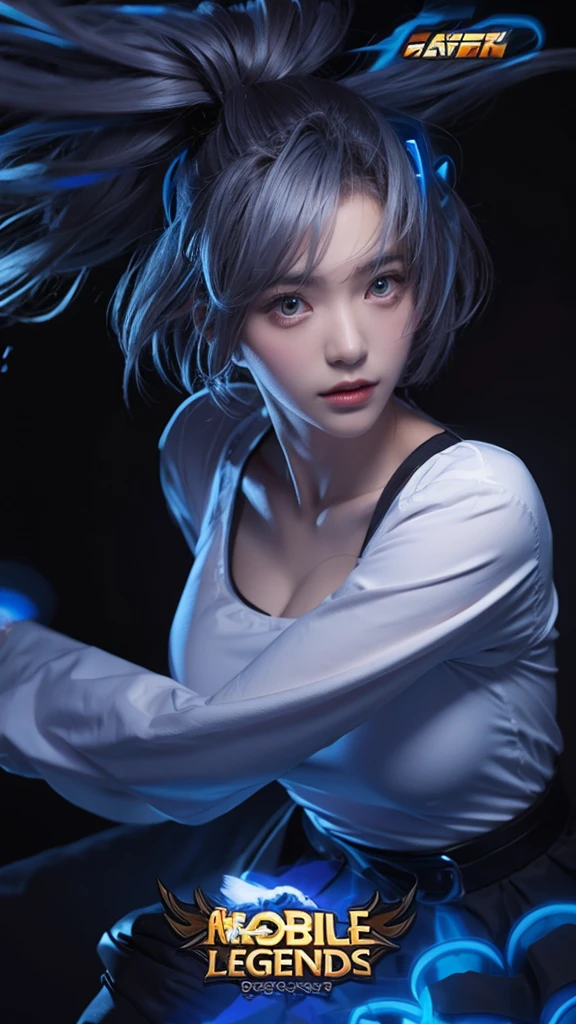 girl, convent, white shirt, long sleeves, loose necktie, navy blue long skirt, black belt,