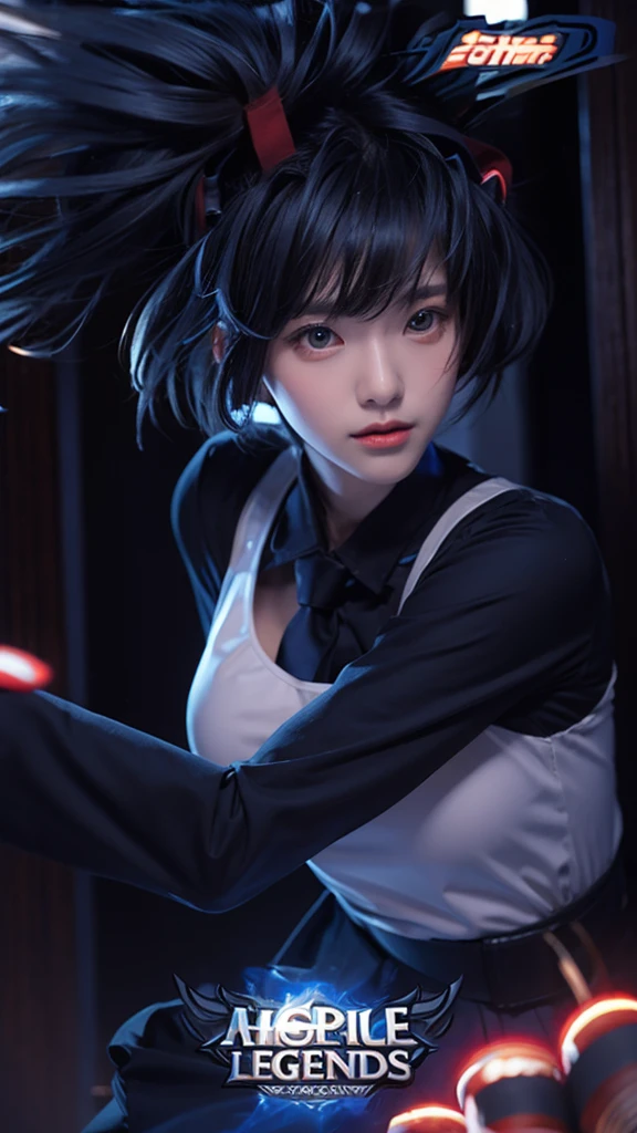 girl, convent, white shirt, long sleeves, loose necktie, navy blue long skirt, black belt,