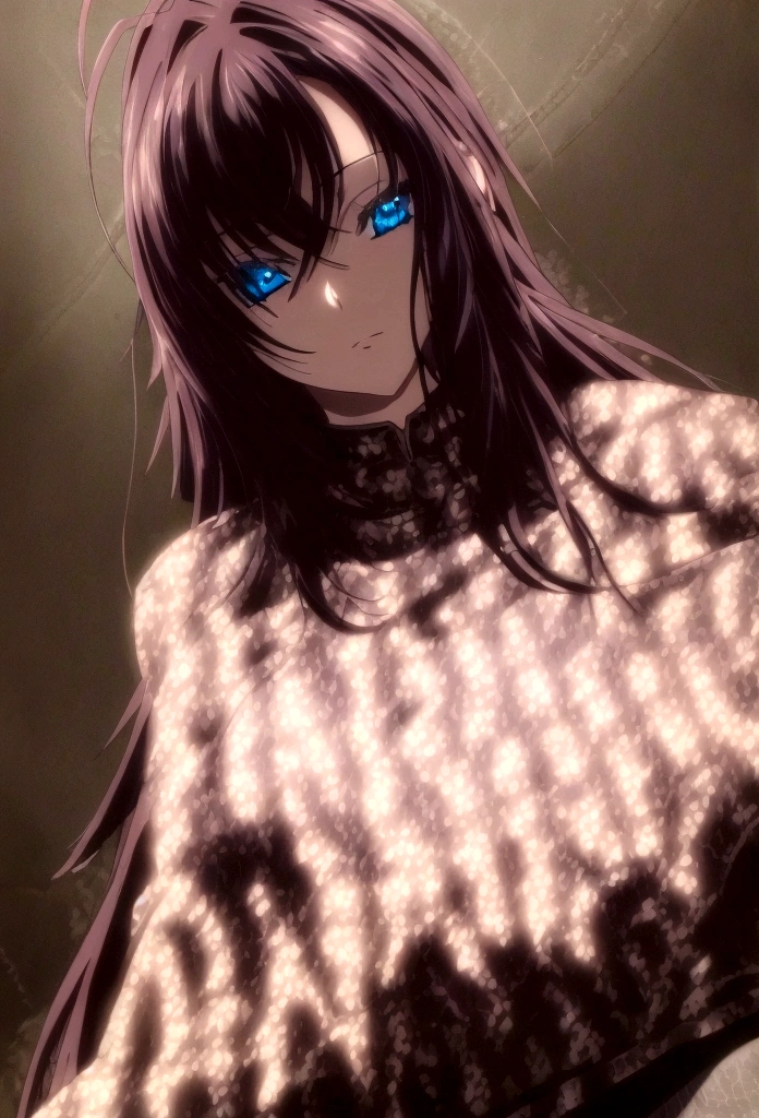 masterpiece, Best quality, 1 girl, long hair, Looking at the viewer, :3, Cute, black , on open air, streets, cowboy shot, big breasts, lush, (((Blue eyes))), makeup gremories, Red hair, antenna hair, Wavy hair, ((beautiful detailed eyes, beautiful detailed glow, A lot of glow)), anime screenshot,