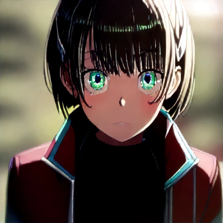 sexual harassment, Kirigaya Suguha, short hair, black fur, hair ornament, Hair clip, (green eyes:1.3),
jacket ROMPER, Bermuda, short Bermuda, blue Bermuda, sport jacket, dolphin Bermuda, gym Bermuda, (Red jacket:1.2), shirt, (black shirt:1.2),
REST outdoors, nature, forest, sun, sky,
REST looking at the viewer, (cowboy shot:1.5),
BREAK (Masterpiece:1.2), Best Quality, alta resunución, unity wallpaper 8k, (illustration:0.8), (Beautiful detailed eyes:1.6), extremely detailed face, perfect lighting, Extremely detailed CG, (perfect hands, perfect anatomy),