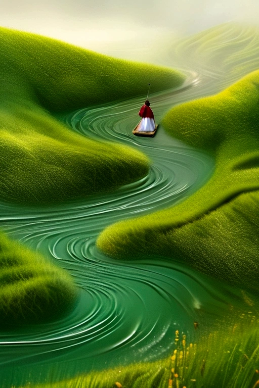 A woman wearing Hanfu is swimming in the long green grass, Similar to marcin sobas style, Wavy lines, The slightest sign of trouble,Motion blur.,Ed Freeman, National Geographic Photo, Konica Big Mini, What, Organic Mode