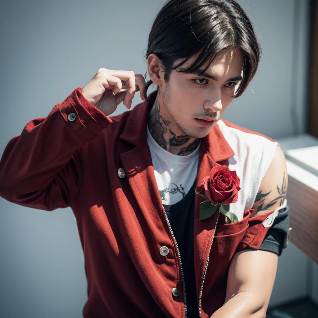 Cool guy with a rose tattoo