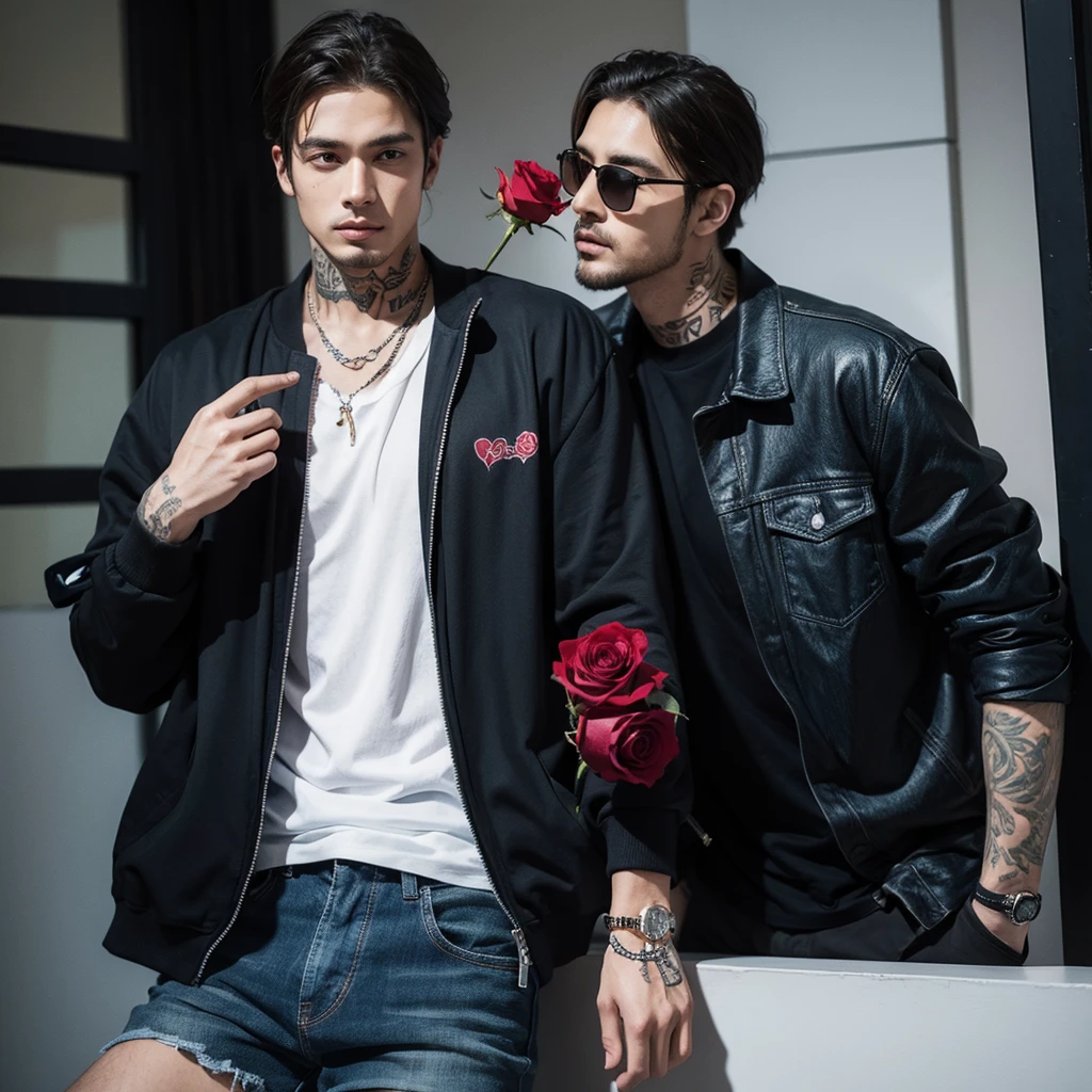 Cool guy with a rose tattoo