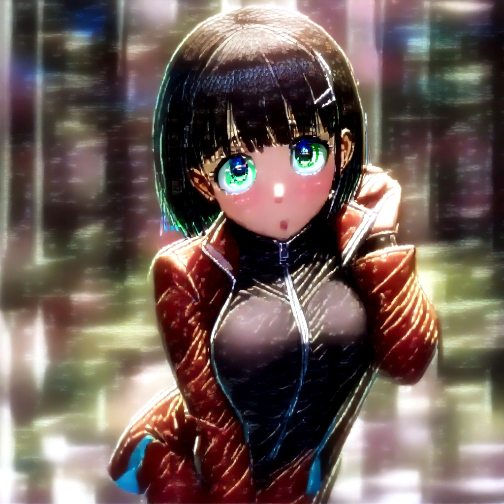 sexual harassment, Kirigaya Suguha, short hair, black fur, hair ornament, Hair clip, (green eyes:1.3),
jacket ROMPER, Bermuda, short Bermuda, blue Bermuda, sport jacket, dolphin Bermuda, gym Bermuda, (Red jacket:1.2), shirt, (black shirt:1.2),
REST outdoors, nature, forest, sun, sky,
REST looking at the viewer, (cowboy shot:1.5),
BREAK (Masterpiece:1.2), Best Quality, alta resunución, unity wallpaper 8k, (illustration:0.8), (Beautiful detailed eyes:1.6), extremely detailed face, perfect lighting, Extremely detailed CG, (perfect hands, perfect anatomy),